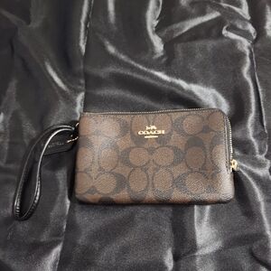 Coach Black and Brown Double-Zip Wristlet
